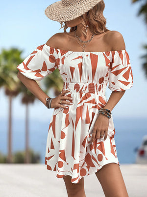 Ladies Elegant Print Off-Shoulder Day Dress