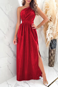 Ladies Elegant Off Shoulder Slit Ruched Maxi Dress