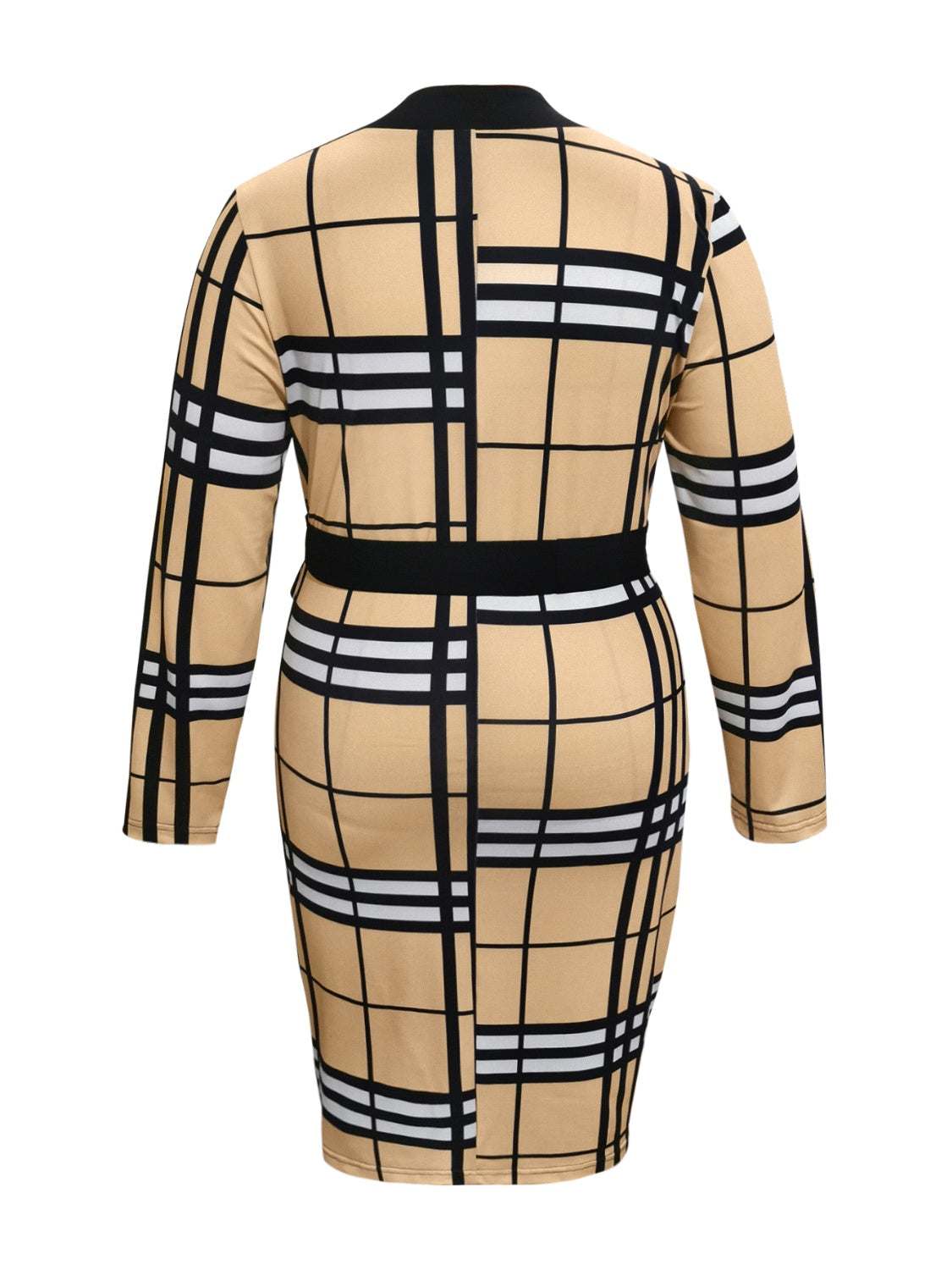 Ladies Formal Plaid Long Sleeve Wrap Dress