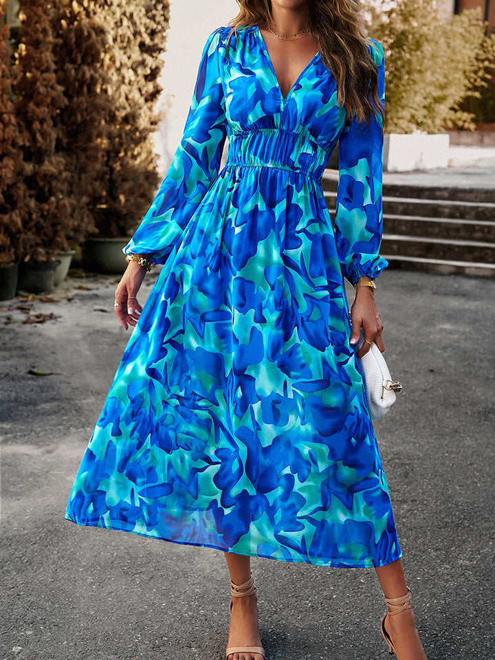 Ladies Floral Long Sleeve Midi Dress