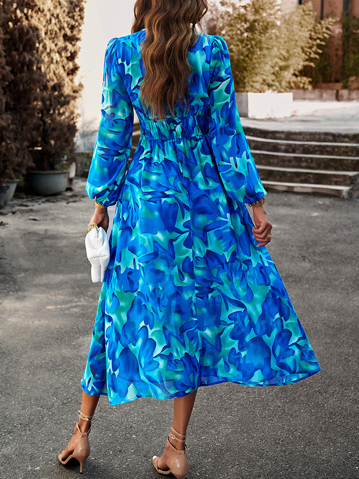 Ladies Floral Long Sleeve Midi Dress