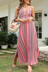 Ladies Beautifully Slit Printed Halter Neck Dress