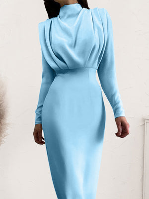 Ladies Elegant Ruched Long Sleeve Dress