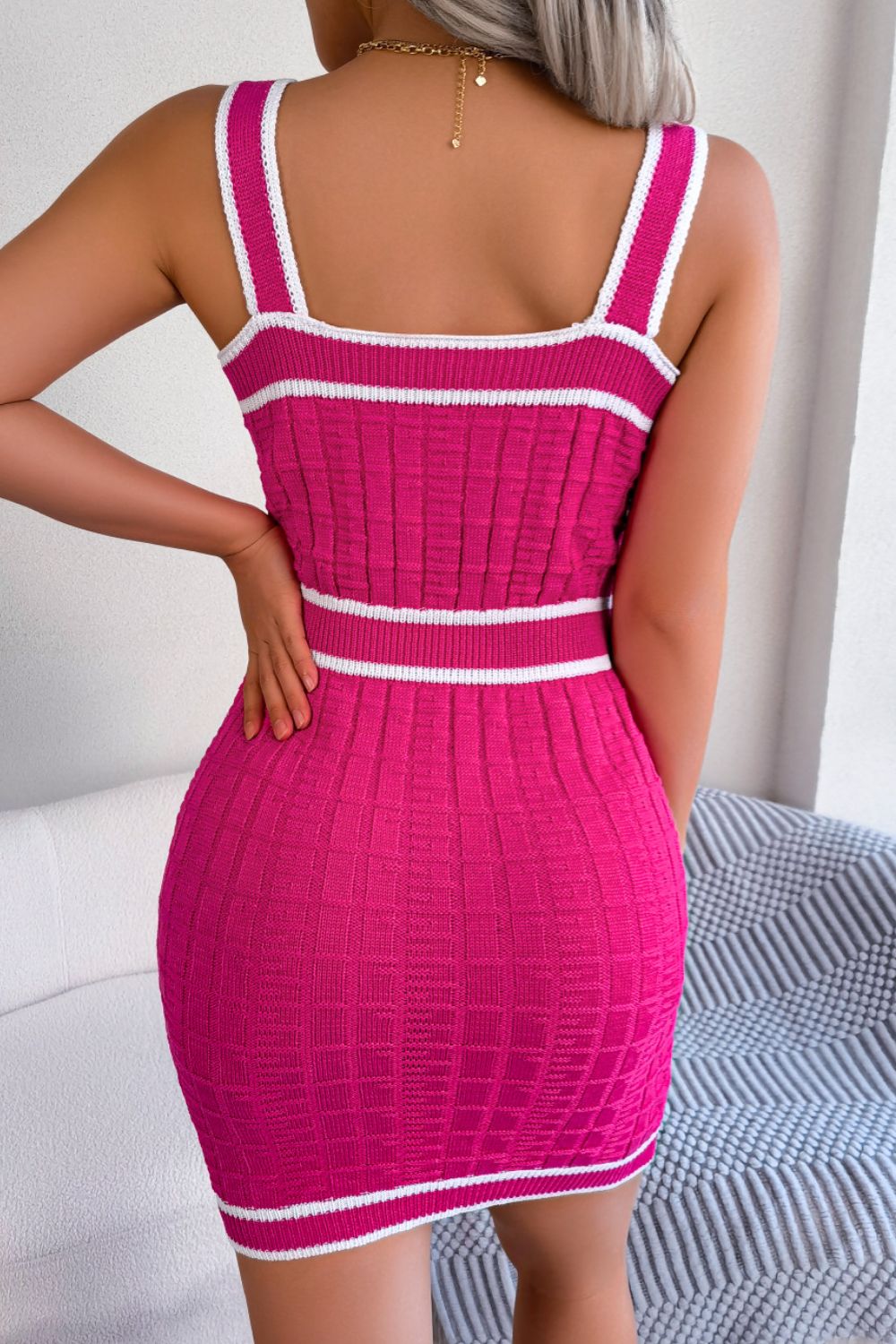 Ladies Elegant Trim Button Bandage Dress