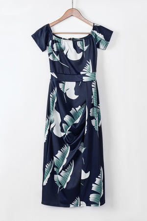 Ladies Elegant Print Off-Shoulder Midi Dress