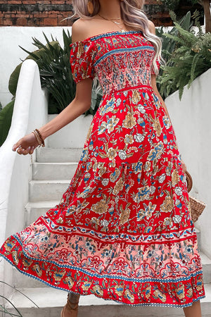 Ladies Floral Off Shoulder Midi Day Dress