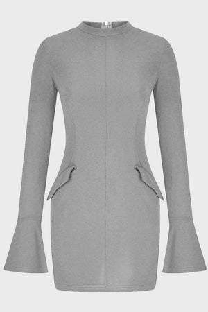 Ladies Elegant Mock Neck Long Sleeve Mini Dress