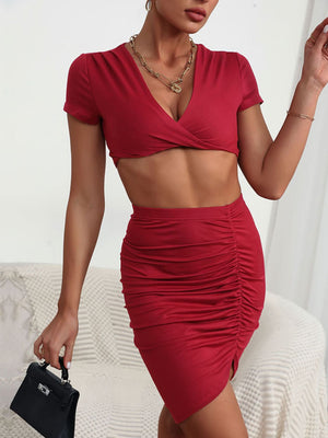 Ladies Elegant Runch Twist Top & Skirt Set