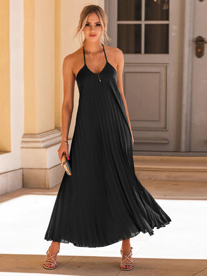 Ladies Elegant Backless Off Shoulder Halter Flow Dress