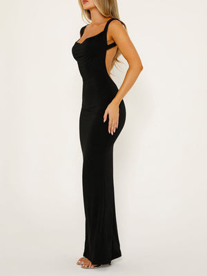 Ladies Elegant Backless Wide Strap Maxi Dress