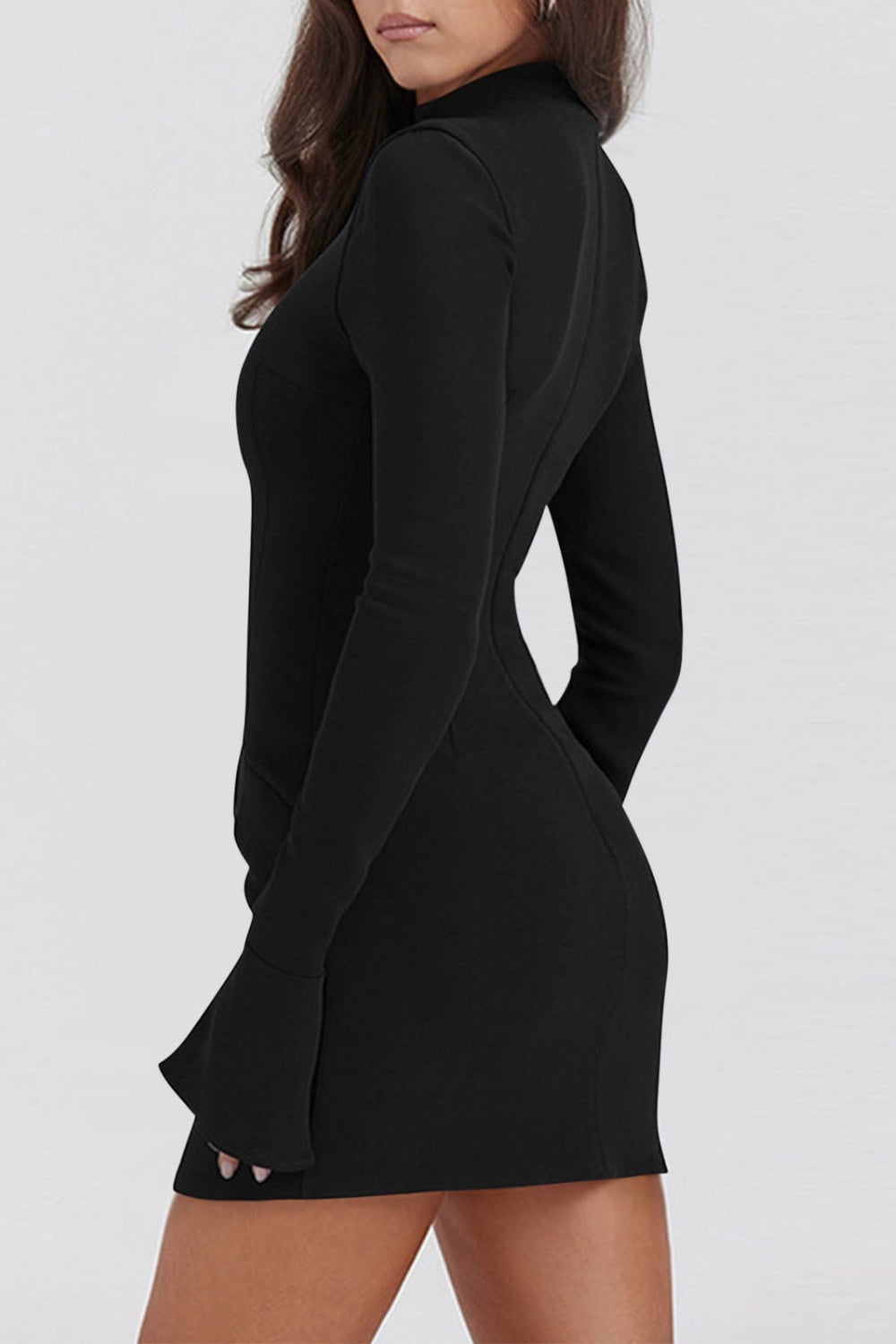 Ladies Elegant Mock Neck Long Sleeve Mini Dress