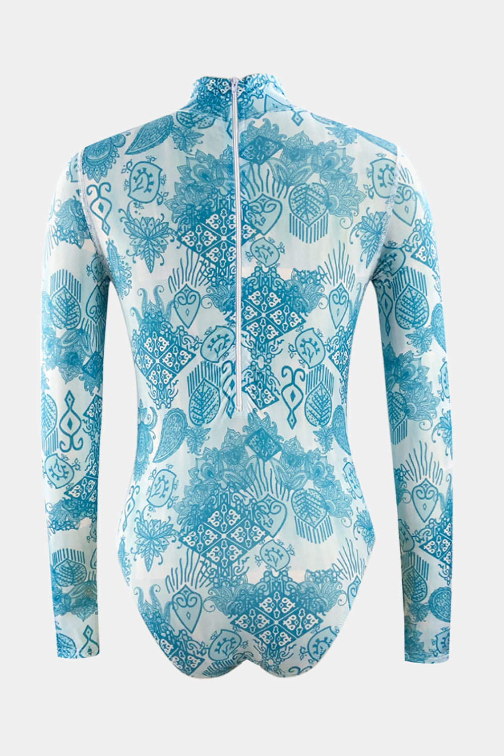 Ladies Printed Mock Neck Long Sleeve One-Piece Swimwear