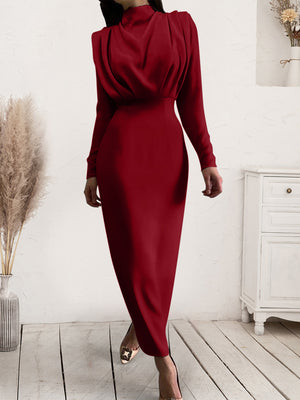 Ladies Elegant Ruched Long Sleeve Dress