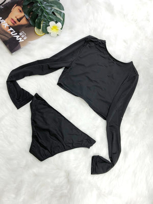 Ladies Round Neck Long Sleeve Top and Brief Swim Set