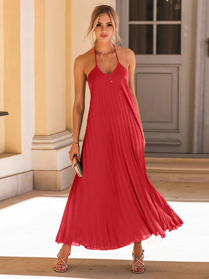 Ladies Elegant Backless Off Shoulder Halter Flow Dress