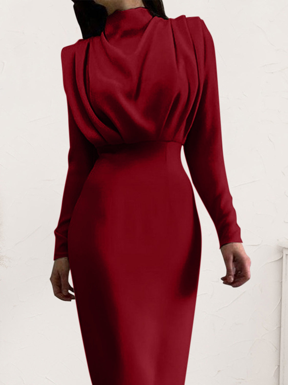 Ladies Elegant Ruched Long Sleeve Dress