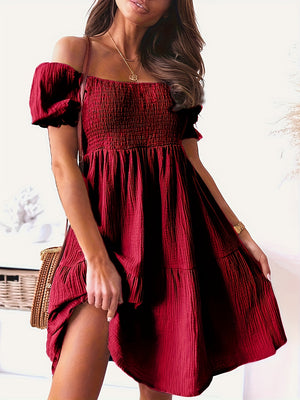 Ladies Elegant Ruffled Off Shoulder Short Sleeve Dress