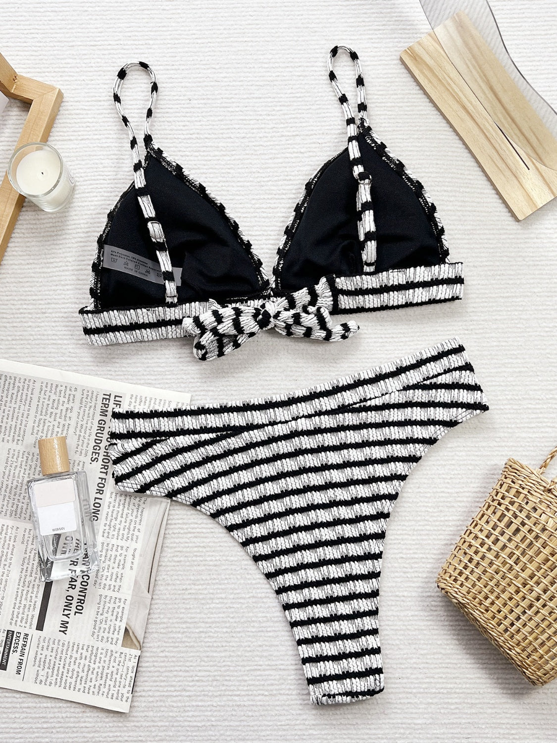 Ladies Striped V-Neck Two-Piece Swim Set