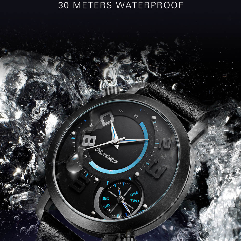 Men's Double Dial High Quality Waterproof Quartz Wrist Watch